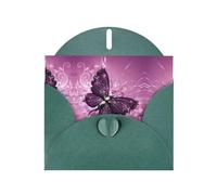6x4-inch Dark Green Beautiful purple butterfly print Greeting Card Set with Envelope - Wedding/Birthday Invitations