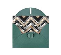 6x4-inch Dark Green Black White Tan Zigzag print Greeting Card Set with Envelope - Wedding/Birthday Invitations