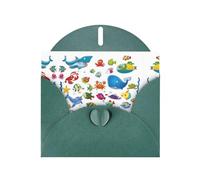 6x4-inch Dark Green Fish Under The Sea print Greeting Card Set with Envelope - Wedding/Birthday Invitations