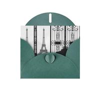 6x4-inch Dark Green Paris Eiffel Tower print Greeting Card Set with Envelope - Wedding/Birthday Invitations