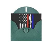 6x4-inch Dark Green Red Stripe Firefighter USA Flag print Greeting Card Set with Envelope - Wedding/Birthday Invitations