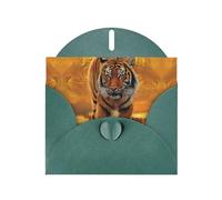 6x4-inch Dark Green Rising Sun Tiger print Greeting Card Set with Envelope - Wedding/Birthday Invitations