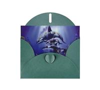 6x4-inch Dark Green Sea Whale print Greeting Card Set with Envelope - Wedding/Birthday Invitations