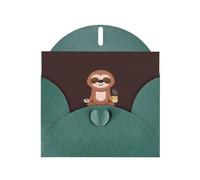 6x4-inch Dark Green Yoga Sloth Coffee print Greeting Card Set with Envelope - Wedding/Birthday Invitations