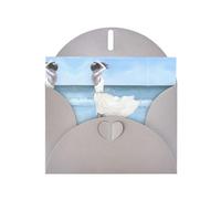 6x4-inch Gray Girl On A Windy Beach print Greeting Card Set with Envelope - Wedding/Birthday Invitations