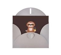 6x4-inch Gray Yoga Sloth Coffee print Greeting Card Set with Envelope - Wedding/Birthday Invitations