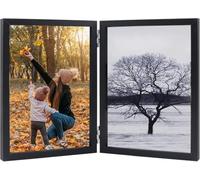 6x4 Inch Hinged Folding Picture Frame - Double Wooden Photo Frame with Glass Front, Tabletop Display, Desktop Stand Front Stand Vertical on Desktop Black(Black)