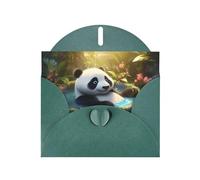 6x4 inch Panda taking a bath Dark Green prints greeting card with envelope, suitable for birthday wishes, wedding congratulations