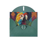 6x4 inch Parrot cartoon abstract Dark Green prints greeting card with envelope, suitable for birthday wishes, wedding congratulations