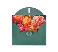 6x4 inch Peonies in full bloom Dark Green prints greeting card with envelope, suitable for birthday wishes, wedding congratulations