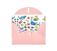 6x4-inch Pink Fish Under The Sea print Greeting Card Set with Envelope - Wedding/Birthday Invitations