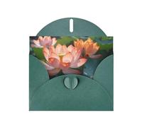 6x4 inch Pink Lotus Flower Dark Green prints greeting card with envelope, suitable for birthday wishes, wedding congratulations
