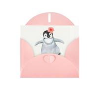 6x4-inch Pink Penguin Wearing Flowers print Greeting Card Set with Envelope - Wedding/Birthday Invitations