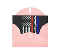 6x4-inch Pink Red Stripe Firefighter USA Flag print Greeting Card Set with Envelope - Wedding/Birthday Invitations