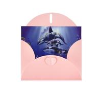6x4-inch Pink Sea Whale print Greeting Card Set with Envelope - Wedding/Birthday Invitations