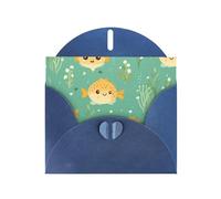 6x4 inch puffer fish motif Blue prints greeting card with envelope, suitable for birthday wishes, wedding congratulations