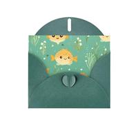 6x4 inch puffer fish motif Dark Green prints greeting card with envelope, suitable for birthday wishes, wedding congratulations