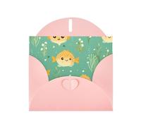6x4 inch puffer fish motif Pink prints greeting card with envelope, suitable for birthday wishes, wedding congratulations