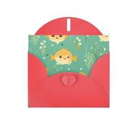 6x4 inch puffer fish motif Red prints greeting card with envelope, suitable for birthday wishes, wedding congratulations
