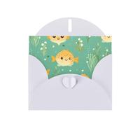 6x4 inch puffer fish motif White prints greeting card with envelope, suitable for birthday wishes, wedding congratulations