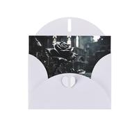 6x4 inch Rainy Night Black Rose White prints greeting card with envelope, suitable for birthday wishes, wedding congratulations