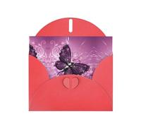 6x4-inch Red Beautiful purple butterfly print Greeting Card Set with Envelope - Wedding/Birthday Invitations