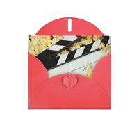 6x4-inch Red Cinema Clapboard And Popcorn print Greeting Card Set with Envelope - Wedding/Birthday Invitations