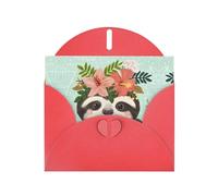6x4-inch Red Cute Sloth print Greeting Card Set with Envelope - Wedding/Birthday Invitations