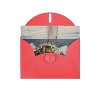 6x4-inch Red Ocean Sailboat print Greeting Card Set with Envelope - Wedding/Birthday Invitations