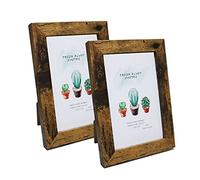 6x4 Inch Rustic Wood Photo Frame Brown Picture frames with Clear Glass Front for Tabletop or Wall Display 2 Packs