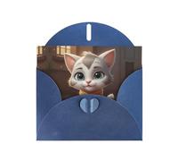 6x4 inch shy kitten Blue prints greeting card with envelope, suitable for birthday wishes, wedding congratulations