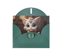 6x4 inch shy kitten Dark Green prints greeting card with envelope, suitable for birthday wishes, wedding congratulations