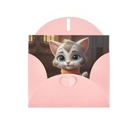 6x4 inch shy kitten Pink prints greeting card with envelope, suitable for birthday wishes, wedding congratulations
