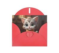 6x4 inch shy kitten Red prints greeting card with envelope, suitable for birthday wishes, wedding congratulations