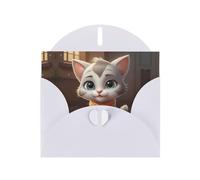 6x4 inch shy kitten White prints greeting card with envelope, suitable for birthday wishes, wedding congratulations