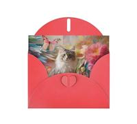 6x4 inch Sitting grey cat Red prints greeting card with envelope, suitable for birthday wishes, wedding congratulations