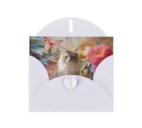 6x4 inch Sitting grey cat White prints greeting card with envelope, suitable for birthday wishes, wedding congratulations