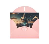 6x4 inch Suspended Technology City Pink prints greeting card with envelope, suitable for birthday wishes, wedding congratulations