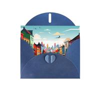 6x4 inch Vibrant rural areas Blue prints greeting card with envelope, suitable for birthday wishes, wedding congratulations