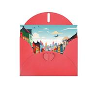 6x4 inch Vibrant rural areas Red prints greeting card with envelope, suitable for birthday wishes, wedding congratulations