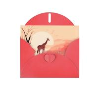 6x4 inch Walking Giraffe Red prints greeting card with envelope, suitable for birthday wishes, wedding congratulations