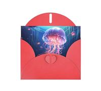 6x4 inch Wandering Jellyfish Red prints greeting card with envelope, suitable for birthday wishes, wedding congratulations