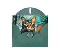6x4 inch watercolor cat Dark Green prints greeting card with envelope, suitable for birthday wishes, wedding congratulations