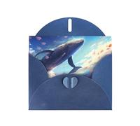 6x4 inch Whales swimming under the sea Blue prints greeting card with envelope, suitable for birthday wishes, wedding congratulations