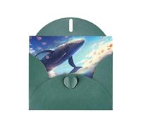 6x4 inch Whales swimming under the sea Dark Green prints greeting card with envelope, suitable for birthday wishes, wedding congratulations
