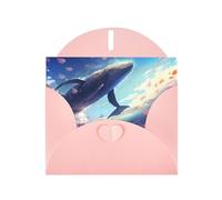 6x4 inch Whales swimming under the sea Pink prints greeting card with envelope, suitable for birthday wishes, wedding congratulations
