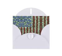 6x4-inch White America Patriotic Flower print Greeting Card Set with Envelope - Wedding/Birthday Invitations