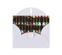 6x4-inch White Art Guitar Pattern print Greeting Card Set with Envelope - Wedding/Birthday Invitations