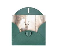 6x4 inch White deer in the jungle Dark Green prints greeting card with envelope, suitable for birthday wishes, wedding congratulations