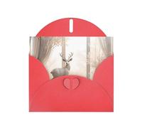 6x4 inch White deer in the jungle Red prints greeting card with envelope, suitable for birthday wishes, wedding congratulations